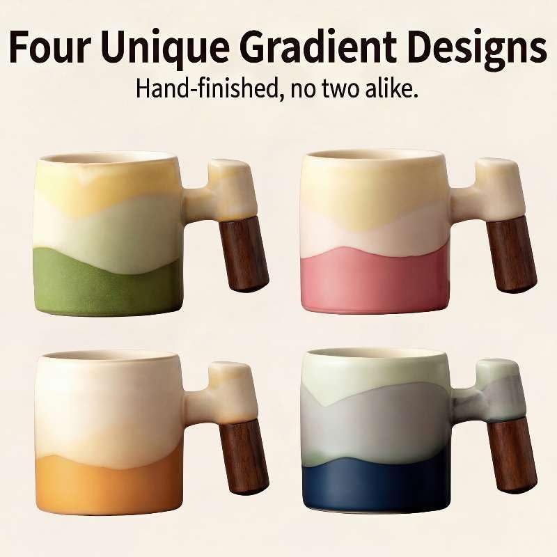 Ceramic Espresso Cups Wood Handle 2.4oz Set of 4 Square - Image 6