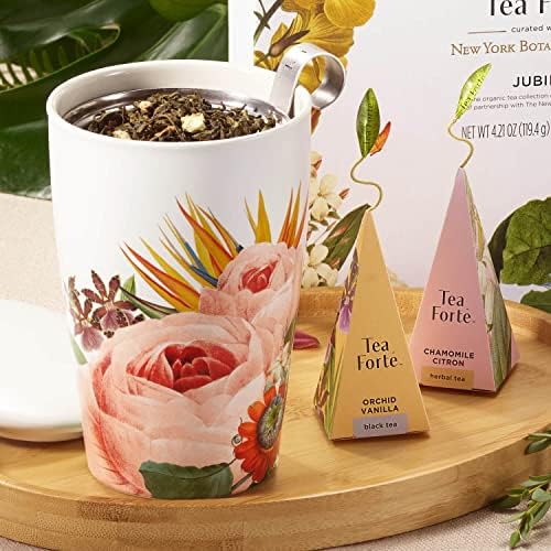 Tea Forte Double-Walled Ceramic Kati Cup, Removable Stainless Steel Infuser Basket and Lid, Steeps 12 oz Loose Leaf Tea, Dishwasher & Microwave Safe, Jubilee - Image 6