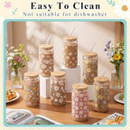 Mumufy 8 Sets Daisy Flower Glass Cups with Lids Straws Bulk, 16 Oz - Image 4