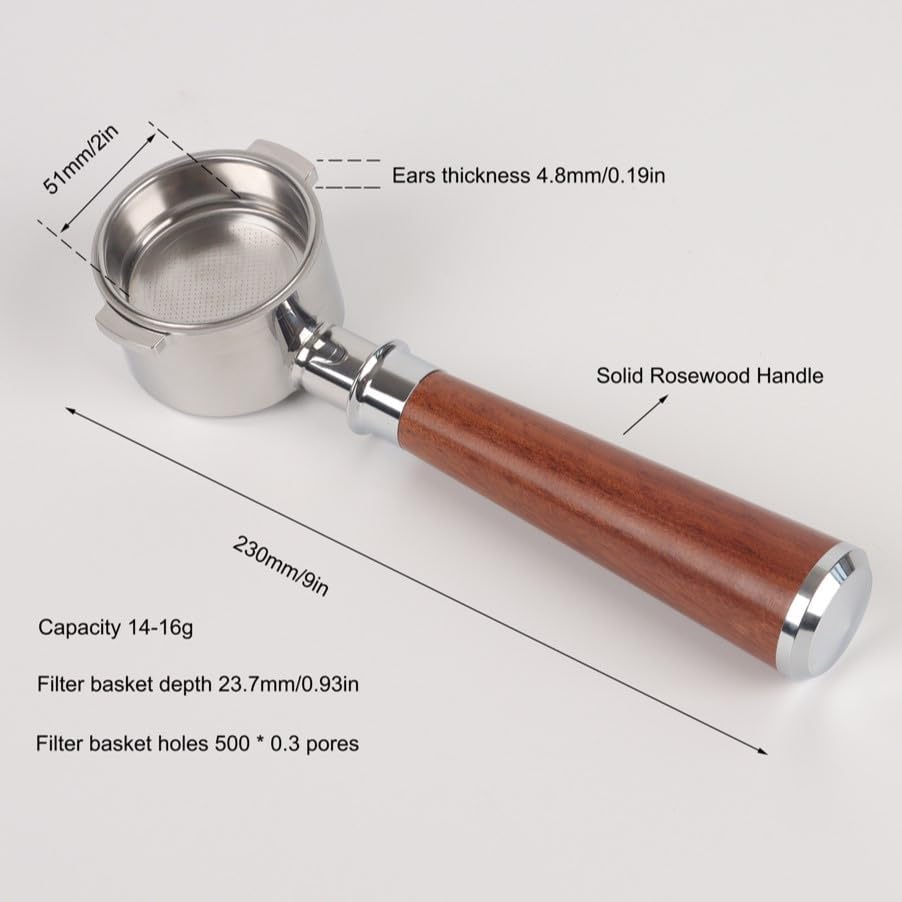 Bottomless Portafilter 51mm 2 Ears for Delonghi Stilosa EC260 Wooden Handle - Image 5