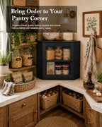 Black Corner Bread Box, 2 Tier Bamboo Bread Storage for Kitchen Countertop - Image 5