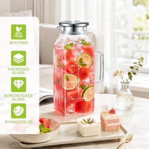 Aofmee Glass Pitcher with Lid for Fridge, 68oz Square Iced Tea Pitcher - Image 3