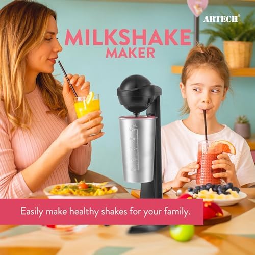 Retro Milkshake Maker - 100W Electric Milk Frother, 500ml Stainless Steel Cup, 2 Speed Settings for Smoothies, Protein Shakes, Cocktails & More (Red) - Image 2