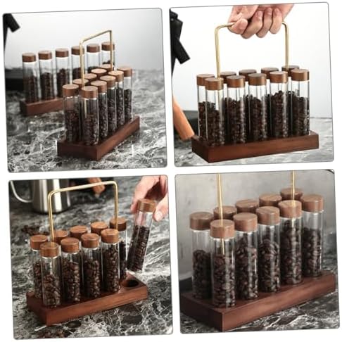 Coffee Bean Storage Tube Glass with Wooden Stand - Image 3