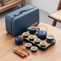 14-Piece Portable Ceramic Travel Tea Set - Chinese Kung Fu Tea Kit with Bamboo Tray & Leather Carry Bag (Blue) for Home/Office/Camping/Gifting by Unknown