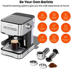 Chefman 6-in-1 Espresso Machine with Steamer, One-Touch Single or Double Shot Maker, Coffee Cappuccino Machine, Latte Built-In Milk Frother Stainless Steel - Image 2