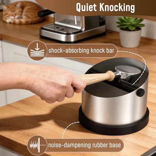 Coffee Knock Box, 650ml Stainless Steel Coffee Puck Bin with 2 Brushes, Professional Espresso Knock Box with Removable Shock-Absorbing Knock Bar for Cafe Kitchen Restaurant - Image 4