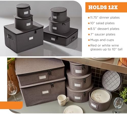storageLAB 6-Piece China Storage Set | Plates, Mugs & Wine Glasses | Gray - Image 3