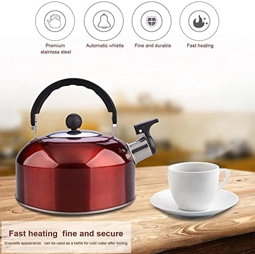 Stovetop Kettle 3L Stainless Steel Whistling Kettle with Handle Large Capacity Tea Simple Solid Color Water Kettles for Stove(Red) - Image 6