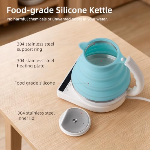 Food Grade Silicone Electric Travel Kettle with Temperature Control, 0. 55L (Blue) - Image 7