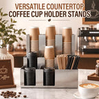 9 Compartment Stainless Steel Vertical Coffee Cup and Lid Dispenser - Image 5