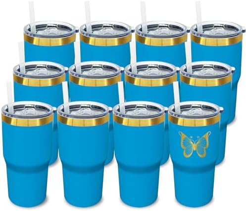 20 oz Tumbler Bulk Stainless Steel Tumblers with Lids and Straws BabyBlue by MetalyaTumblers