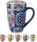 vancasso Ceramic Tea Mug with Infuser and Lid, 18 Ounce Bohemian Loose Leaf Cup, Microwave & Dishwasher Safe, Perfect for Tea, Coffee, Royal-Crimson Flourish by vancasso
