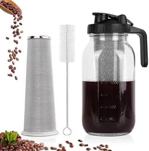 Cold Brew Coffee Maker Jar, 34oz Thick Glass Iced Coffee Pot with Stainless Steel Filter, Spout Lid and Handle for Pouring and Storage, Brews Coffee Overnight, Dishwasher Safe, - Image 6