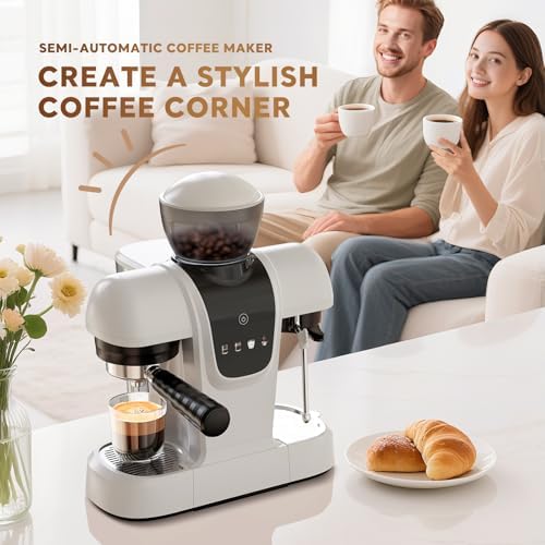 20 Bar Espresso Machine with Grinder & Steam Wand - Semi Automatic Coffee Maker, NTC Intelligent Temp Control, 58mm Stainless Steel Portafilter, One-Touch Panel for Home Barista (Removable Water Tank) - Image 2