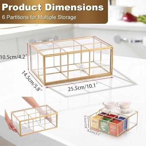 Glass Tea Bag Organizer with Drawer, Clear Teabag Holder Counter - Image 5