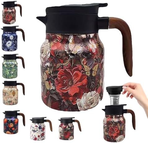 Vintage Floral Teapot with Built-in Infuser, Stainless Steel Thermal Carafe by TBHAPY