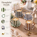 Unittype 8oz Cappuccino Cups Set of 4 with Saucer and Gold Spoons Ceramic Retro Hand Painted Striped Coffee Mugs with Handle, 4 Colors Art Cup, Dishwasher & Microwave Safe for Espresso, Latte - Image 6