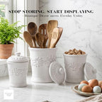 American Atelier Bianca Leaf Canister Set 3-Piece Ceramic Jars in 20oz, 48oz and 80oz Chic Design With Lids for Cookies, Candy, Coffee, Flour, Sugar, Rice, Pasta, Cereal & More, 7x10.25, White - Image 7
