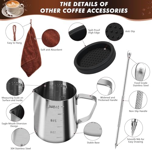 Y-Step 58mm Espresso Accessories Kit 25 PCS, Espresso Tamper Kit Coffee Tamper Set, 58mm Espresso Tamper with Spring Loaded Calibrated, Espresso Puck Screen, Dosing Funnel, WDT Tool, Latte Art Kit - Image 6
