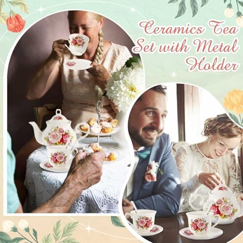 Zhehao 20 Pcs Porcelain Tea Set for Adult, with Metal Holder, Modern - Image 6