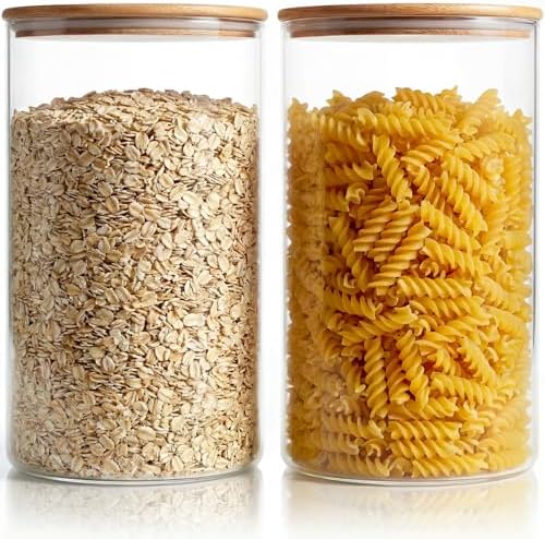 132oz Large Glass Storage Containers with Bamboo Lids for Flour & Sugar -2P by HomArtist