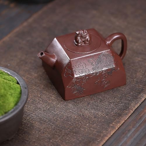 Tea Pots For Loose Tea Household Creative Purple Clay Carved Four-sided Auspicious Beast Teapot Tea Ceremony Tea Art Teapot Tea Infuser Pot - Image 6