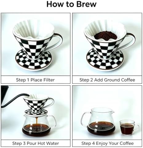 Checkerboard Pour Over Coffee Dripper, Vintage V60 Style Slow Drip Brewer - Image 4