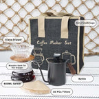 Pour Over Coffee Set, 3-in-1 Kit with 24oz Gooseneck Kettle with Thermometer, Glass Coffee Dripper, and Filters – Perfect for Home Office Camping, Gift Ready in Hand Bag – Beginner Friendly - Image 3