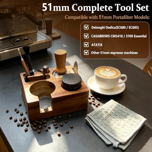 9PCS 51mm Espresso Accessories Kit with Wood Tamping Station - Image 2
