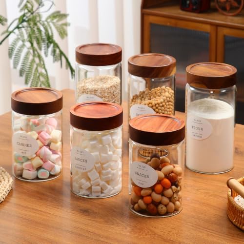 3 Pcs 40.5 oz/1200ml Glass Jars with Airtight Screw-On Wooden Lids, Medium Decorative Glass Food Storage Container Jar Set for Coffee Bean,Nut,Candy, Flour,Sugar, Snacks,Oatmeal,pasta - Image 2