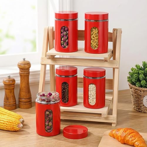 Patelai 6 Pack Airtight Stainless Steel Kitchen Canisters, Red, 32 oz - Image 3