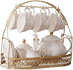ufengke 15 Pieces Simple White English Ceramic Tea Sets,Tea Pot,Bone China Cups with Metal Holder Matching Spoons,Afternoon Tea Set Service Coffee Set by fanquare