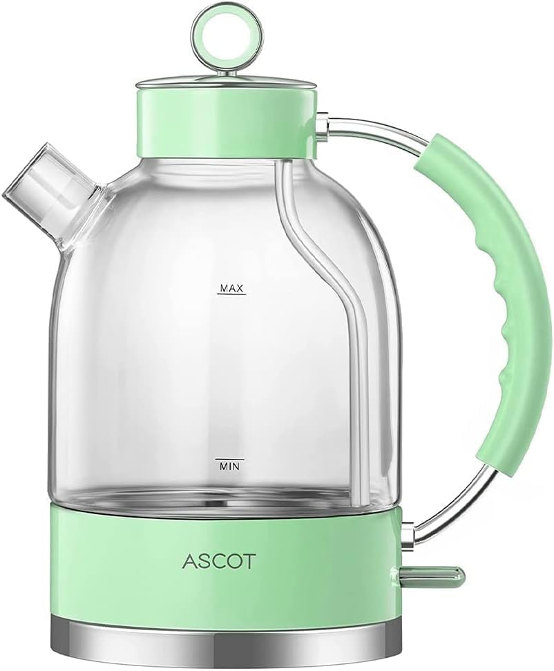 ASCOT Electric Kettle, Glass Electric Tea Kettle Gifts for Men/Women/Family 1.5L 1500W Borosilicate Glass Tea Heater, with Auto Shut-Off and Boil-Dry Protection (Green) by ASCOT
