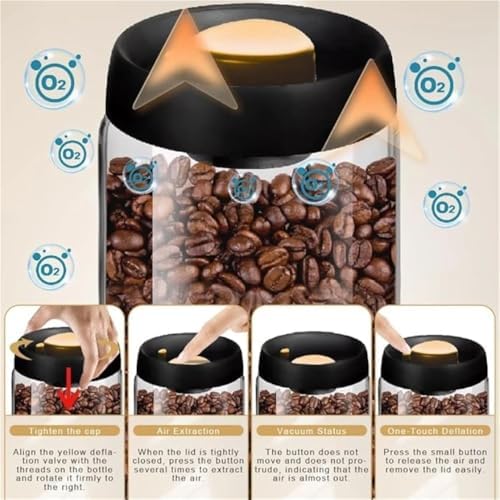 Vacuum Coffee Canisters with Airtight Lids for, Borosilicate Glass Jars Sealer Kit for Tea, Beans,Sugar(1200ml) - Image 5