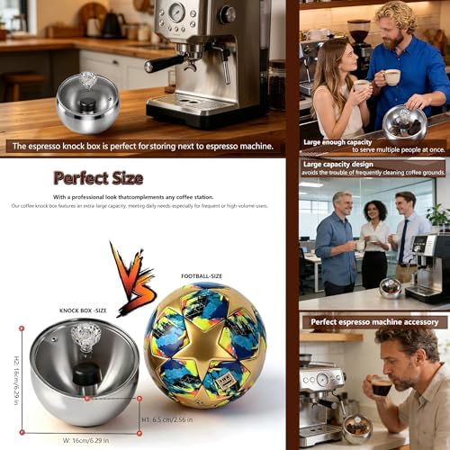 Upgraded 1.8L Espresso Knock Box with Glass Lid, Magnetic Knock Bar, Silver - Image 2
