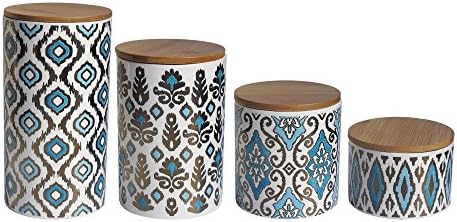 American Atelier Kitchen Ceramic Canister Set w/Lids, Blue Gold Décor, 4PC by American+Atelier