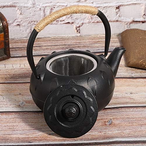 Cast Iron Teapot, Black 0.6L Tea Kettle Japanese Tetsubin Tea Pot with Stainless Steel Infuser for Loose Leaf Cast Iron Tea Pot for Stovetop Flower Design - Image 7