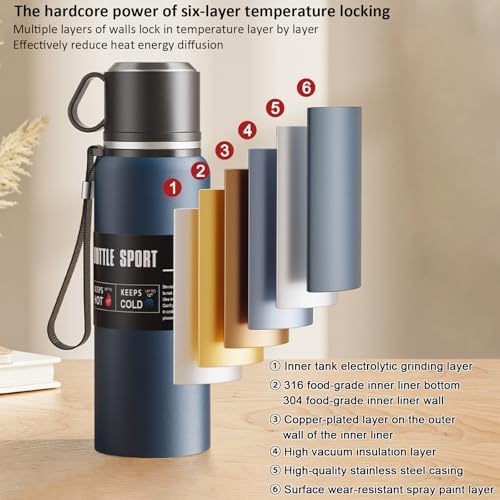 Stainless steel Vacuum Thermoses Bottle With Tea Infuser & Cup,Double Layer Insulated Coffee Bottles for Hot and Cold Drink Water Flask (Blue, 1360ML) - Image 4