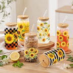 Glass Cups with Lids and Straws, 6 Pack, 16oz, Sunflower - Image 5