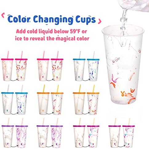 Meoky Color Changing Cold Cups with Lids and Straws - 10 Pack 24 oz Plastic Cute Tumblers Bulk, Reusable for Kids Women Party, Iced Coffee(Swirl) - Image 2