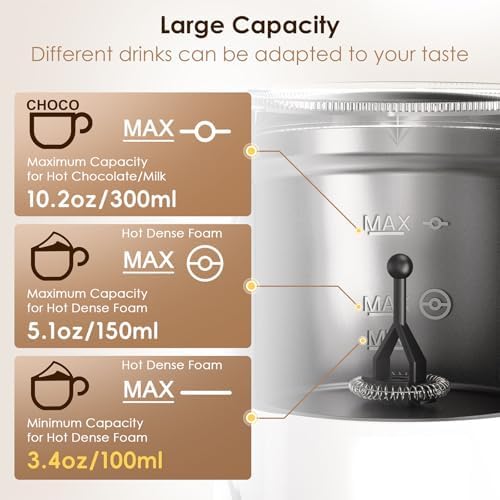 Automatic Warmer Milk Steamer, Electric Hot Milk Frother with 300ml Large Capacity, Digital Touchscreen Control and Adjustable Temperature Setting for Cappuccino, Latte and Hot Chocolate (White) - Image 3