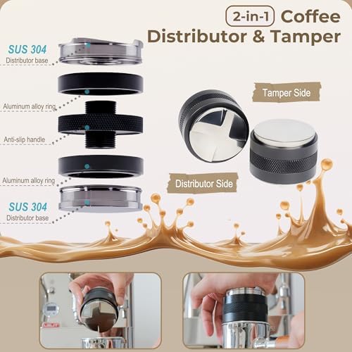 51mm Coffee Distributor and Tamper, Dual Head Espresso Leveler Fits 51mm Portafilter for Barista Express, Stainless Steel Espresso Distribution Tool - Image 3
