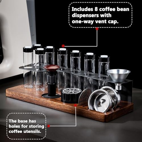 Single Dose Coffee Bean Cellars 8 Pcs, Coffee Bean Container, with Walnut Wood Base, Funnel, One-Way Exhaust Valve, 22-23g Capacity, for Coffee Bean Cellars - Image 4