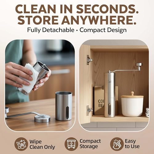 ZaksCoffee Manual Coffee Grinder Stainless Steel Core – Hand Coffee Grinder with 11 Adjustable Settings, Durable Handle and Knob, Portable and Quiet Design for Travel or Home Brewing - Image 6