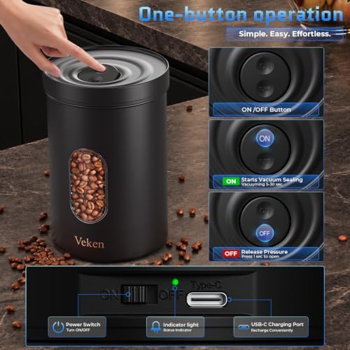 Veken Electric Vacuum Coffee Canister with Window, Auto-Seal Container,19OZ - Image 3