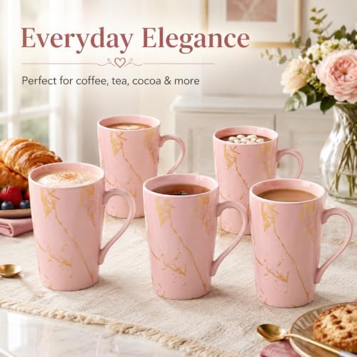 Pink Gold Marble Coffee Mugs Set of 6, 12 oz Porcelain - Image 7