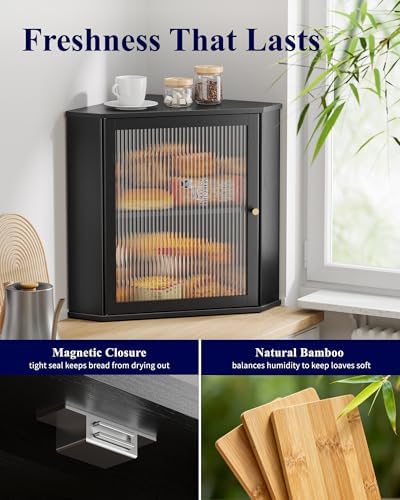 Kitsure Wooden Corner Bread Box for Kitchen Countertop, Large, Black - Image 4
