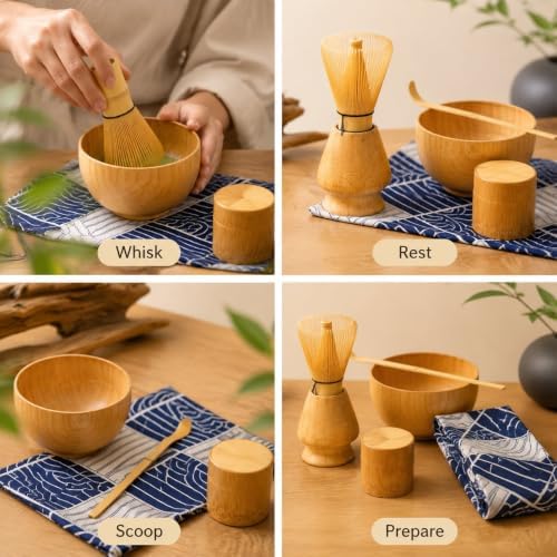 Bamboo Matcha Whisk Set with Holder, Scoop and Bowl for Tea Practice - Image 7