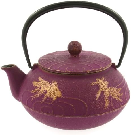 Iwachu Japanese Iron Teapot Tetsubin Gold and Purple Goldfish by Iwachu